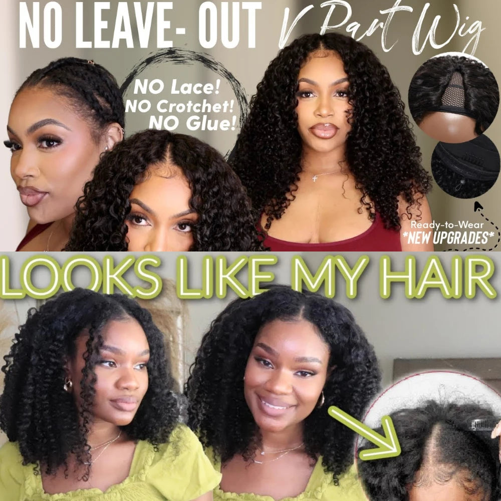 Kinky Curly V Part Human Hair Wig