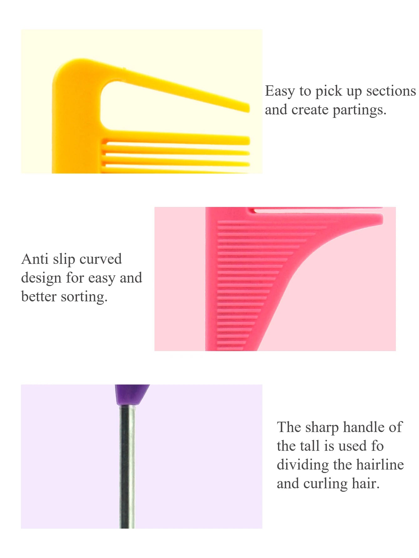 Pro Pointed Tail Hair Styling Anti-static Comb Hair Brush Steel Needle Pin Rat Tail Combs Sets