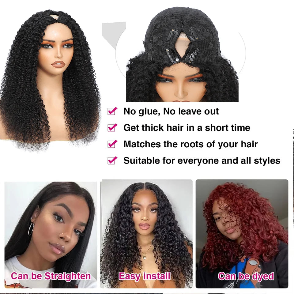 U & V Part Kinky Curly Human Hair Wigs
