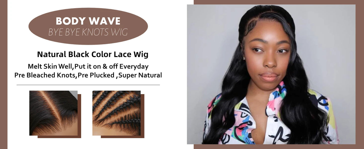 Body Wave Bye Bye Knots - Pre Bleached Knots Pre Cut Glueless Human Hair Ready To Wear Wig