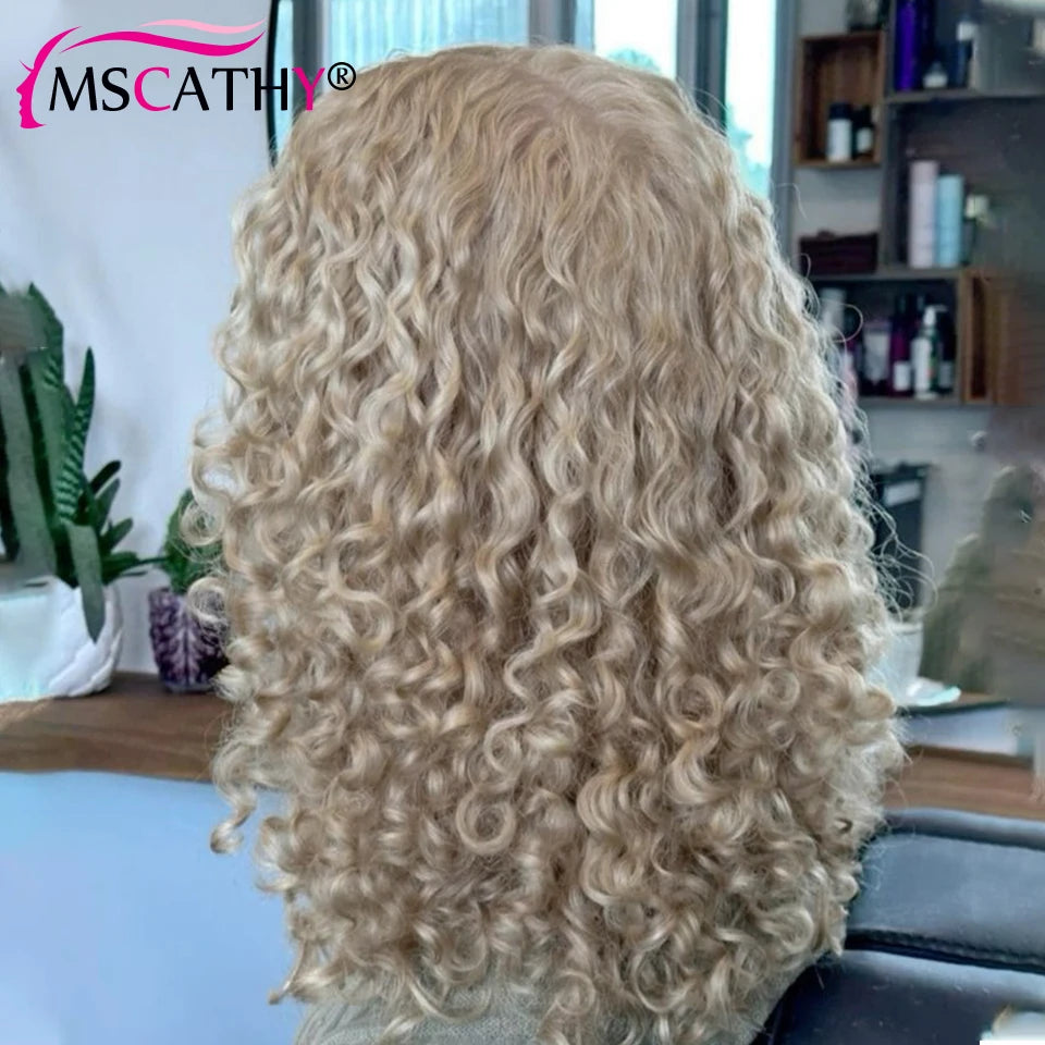 Kinky Curly Ash Blonde  - Transparent Lace Frontal Human Hair Wig