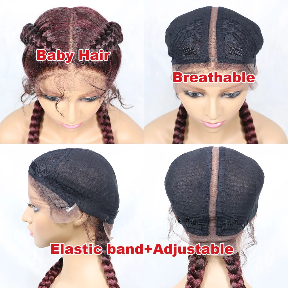 36 Inches Long Lace Front Synthetic Braided Wigs With Baby Hair - Various Colors Available