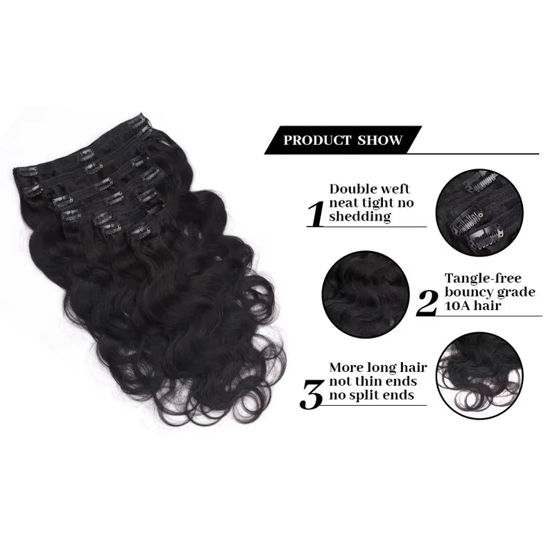 Brazilian Remy Body Wave Human Hair Natural Color Clip Ins