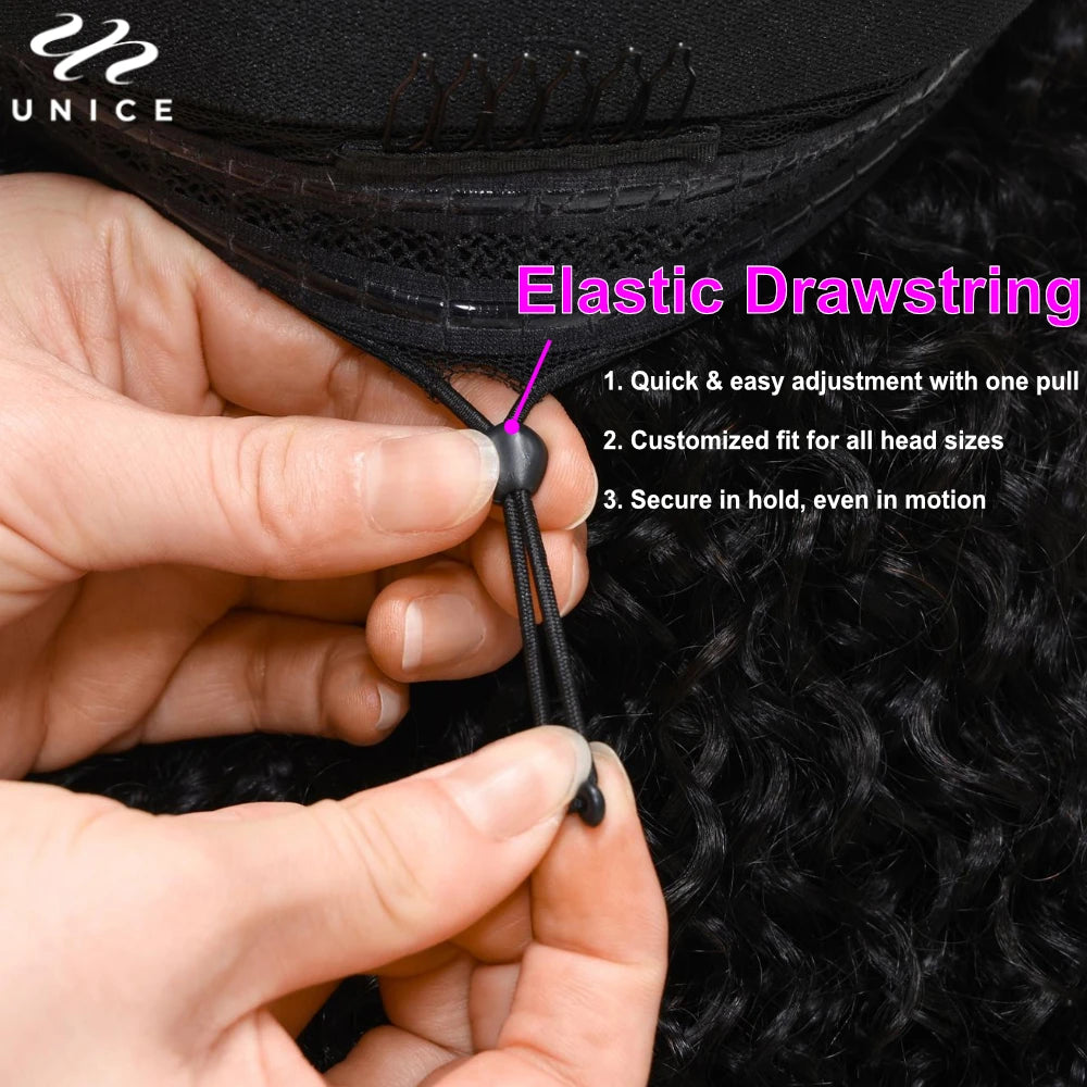 Kinky Straight V & U Part Human Hair Wigs With Drawstring and Minimal Leave Out
