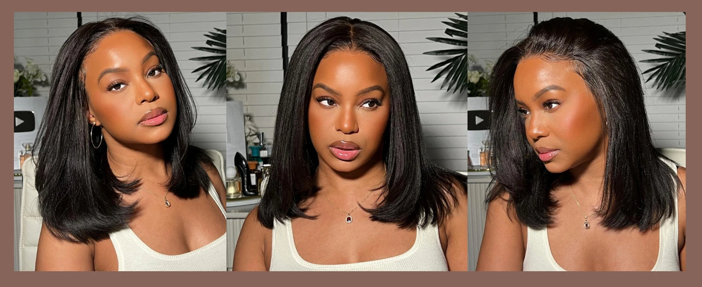 Yaki Straight Bob - Pre Bleached, Pre Cut  7x5 13x4 Lace Front Human Hair Glueless Wig