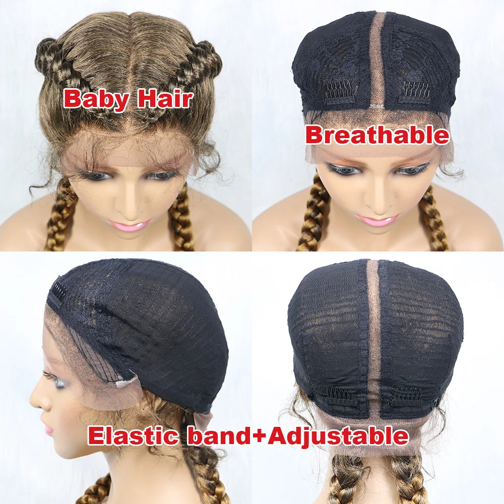 36 Inches Long Lace Front Synthetic Braided Wigs With Baby Hair - Various Colors Available