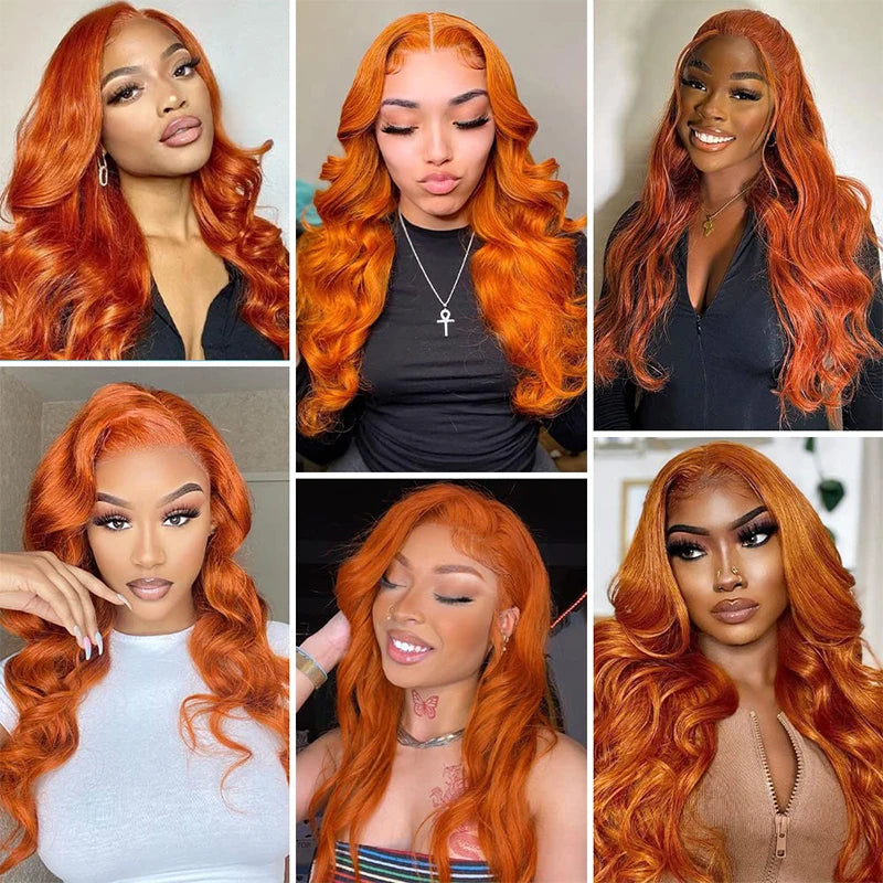 Ginger Orange Body Wave - Pre Plucked HD Transparent Lace Frontal Human Hair Wig