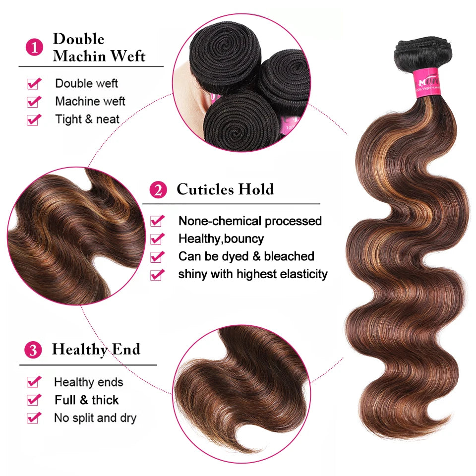 1B 4 30 Ombre Brown Highlight Body Wave Bundles - Human Hair