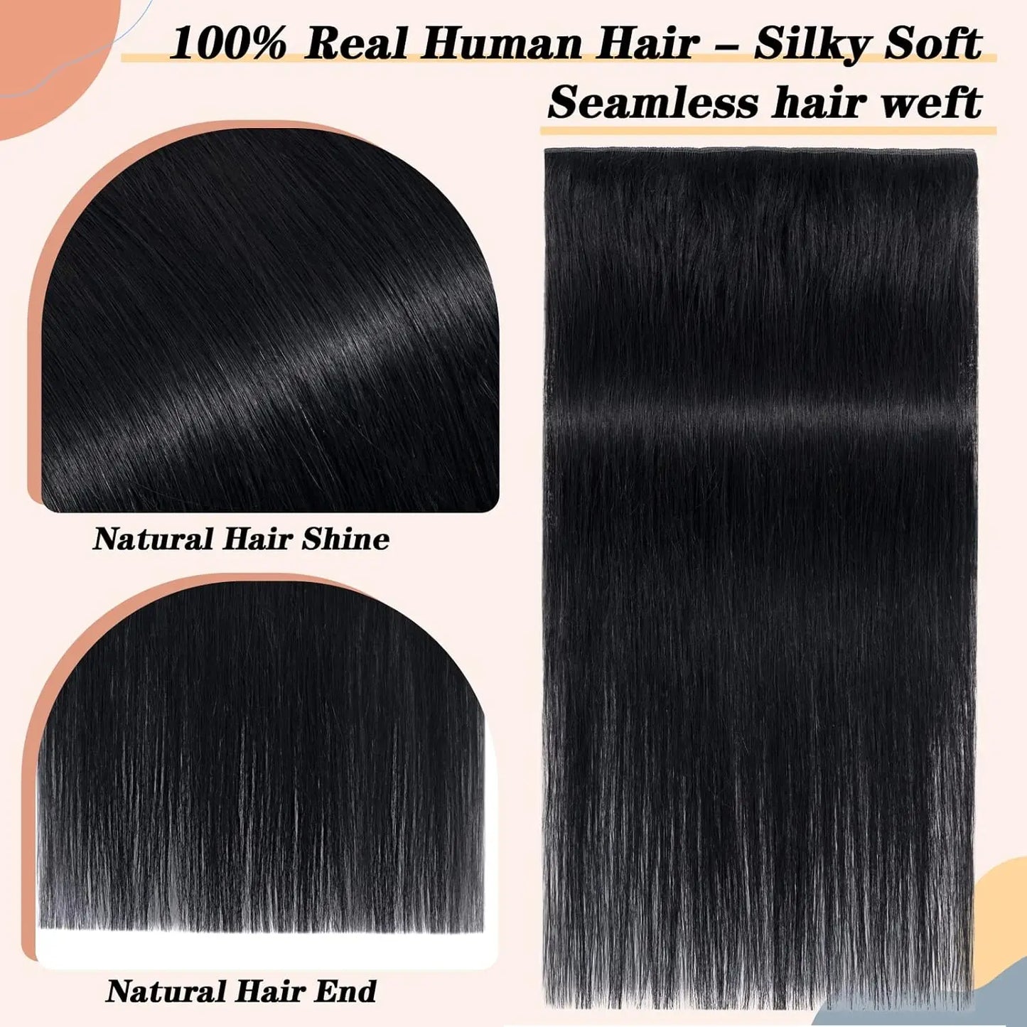 Natural Straight Remy 100% Human Hair Invisible Seamless Clips Ins