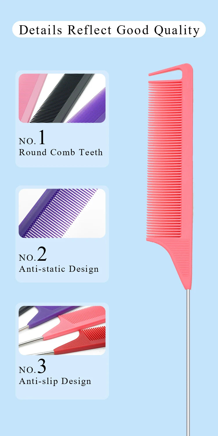 Pro Pointed Tail Hair Styling Anti-static Comb Hair Brush Steel Needle Pin Rat Tail Combs Sets