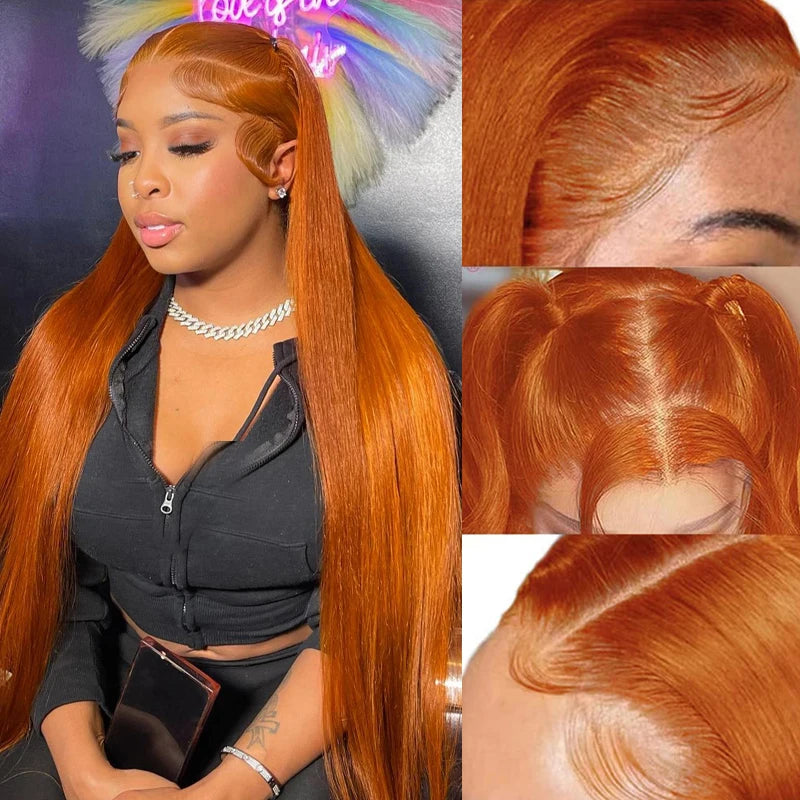 Straight Orange Ginger Pre Plucked Lace Front Human Hair Wigs