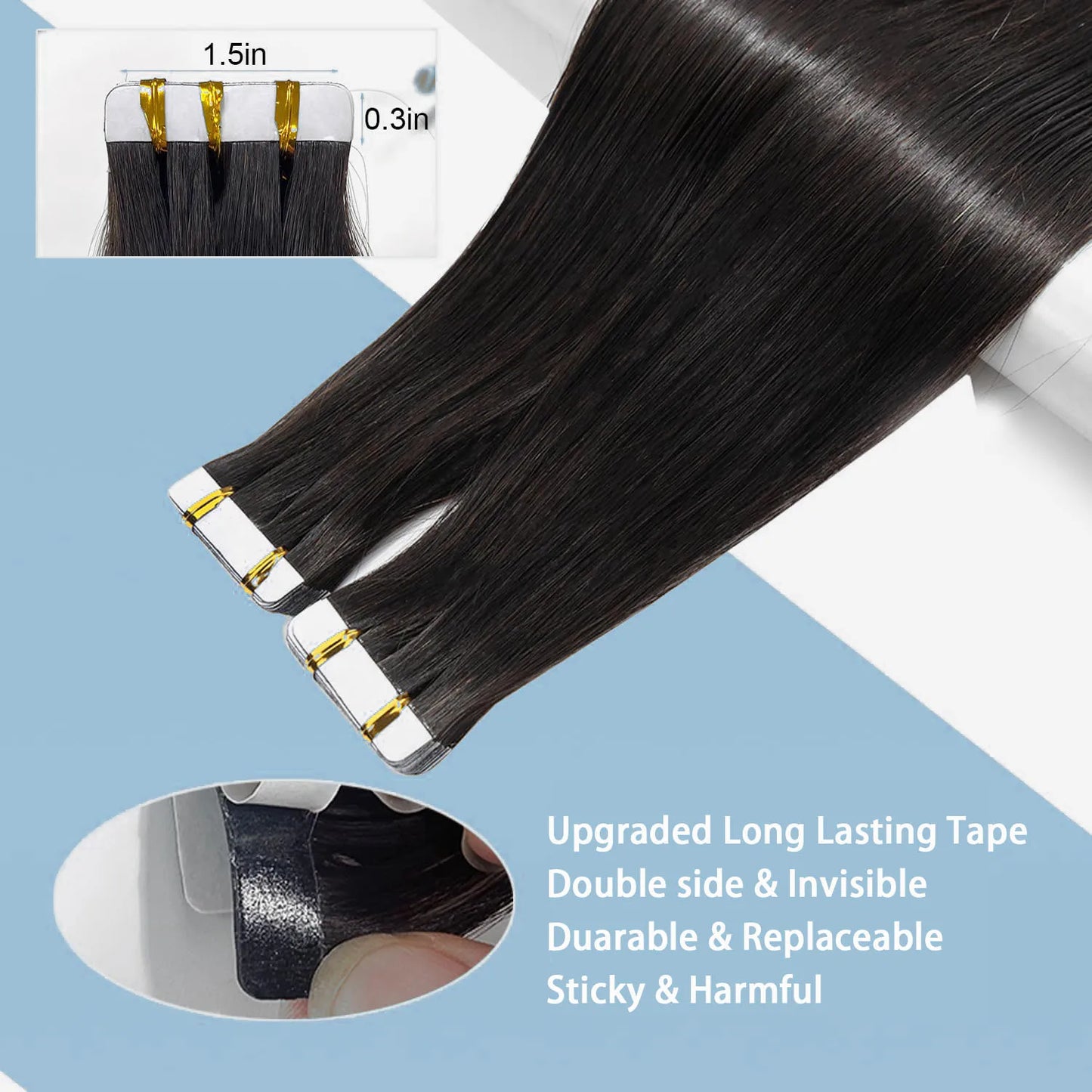 Straight Skin Weft Adhesive Invisible 100% Real Human Hair Tape-Ins