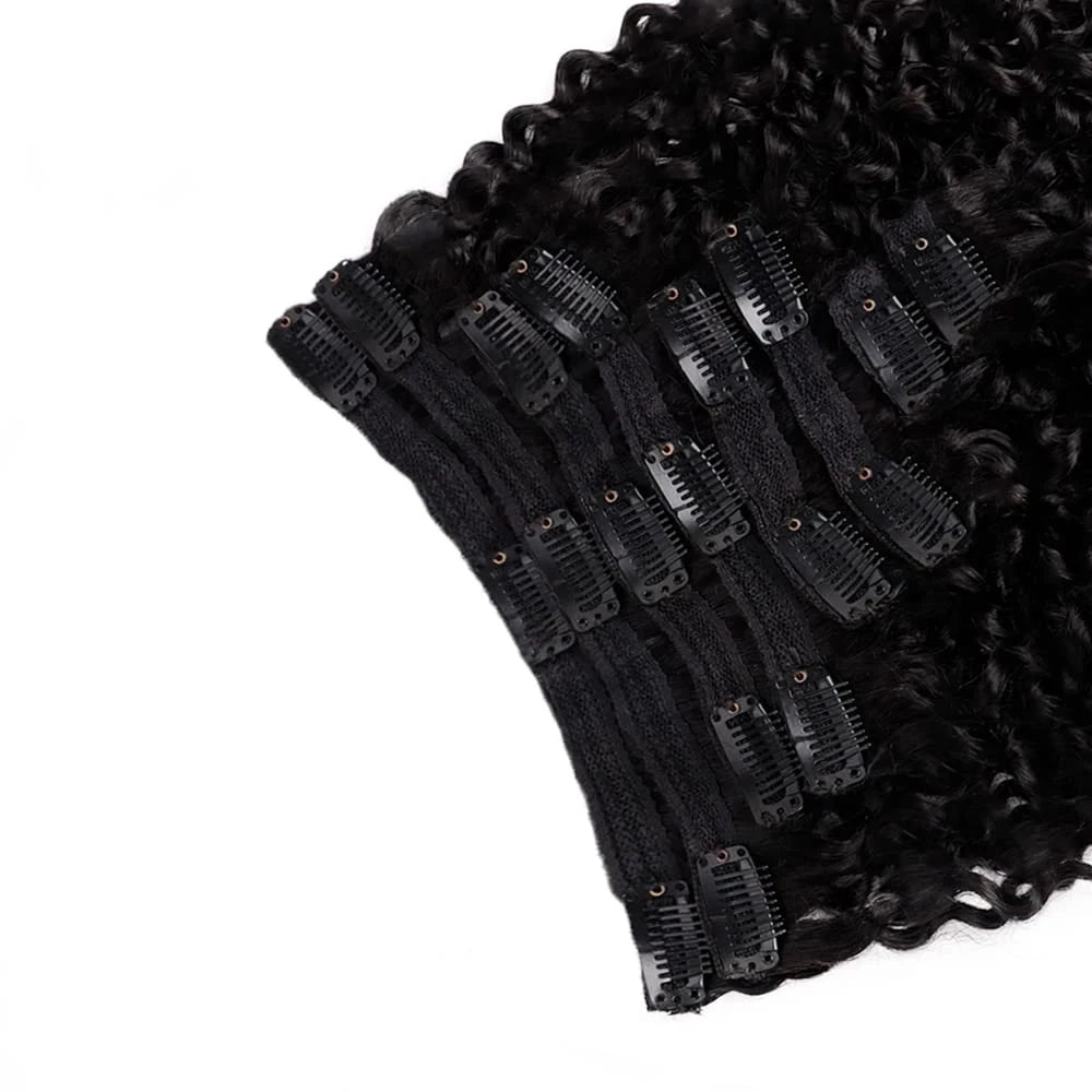 Brazilian Deep Wave 100% Human Hair Clip Ins Natural Black Color