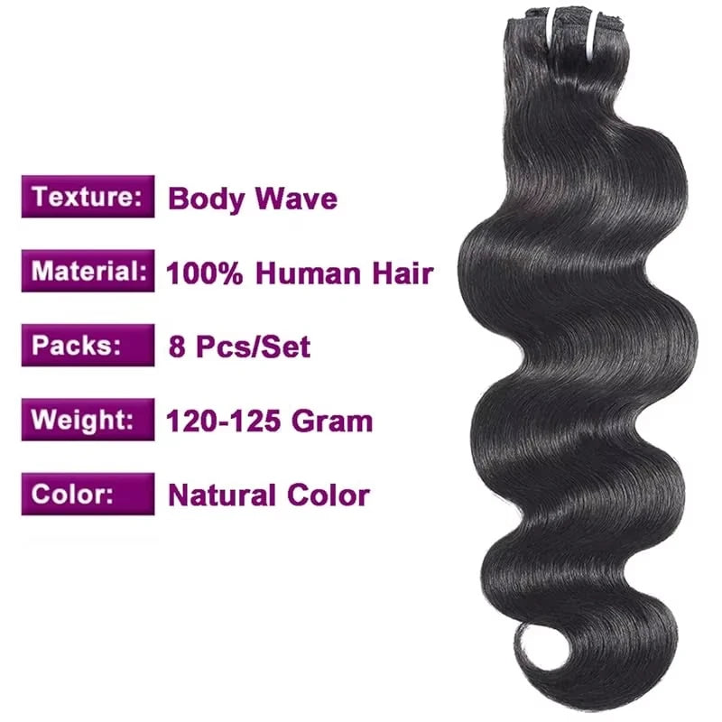 Brazilian Remy Body Wave Human Hair Natural Color Clip Ins
