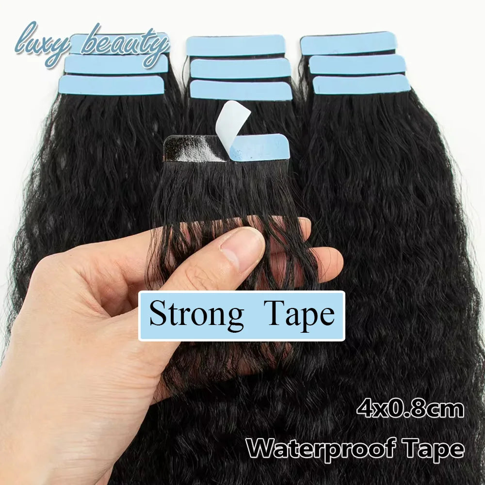 Kinky Straight Tape In Human Hair Extensions 100% Remy  Natural Color