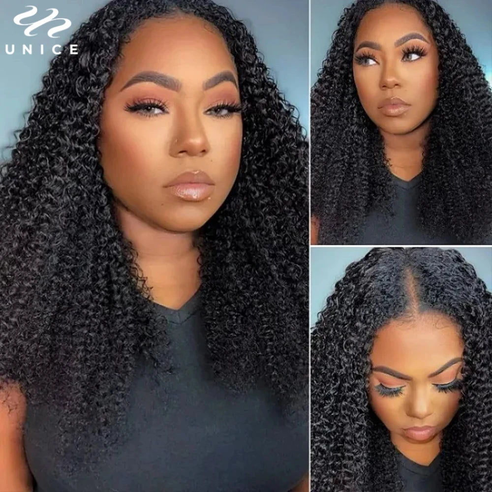 Kinky Curly V Part Human Hair Wig