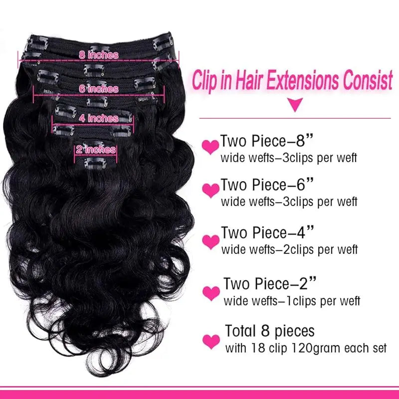 Body Wave 100% Brazilian Human Hair Seamless Clip ins