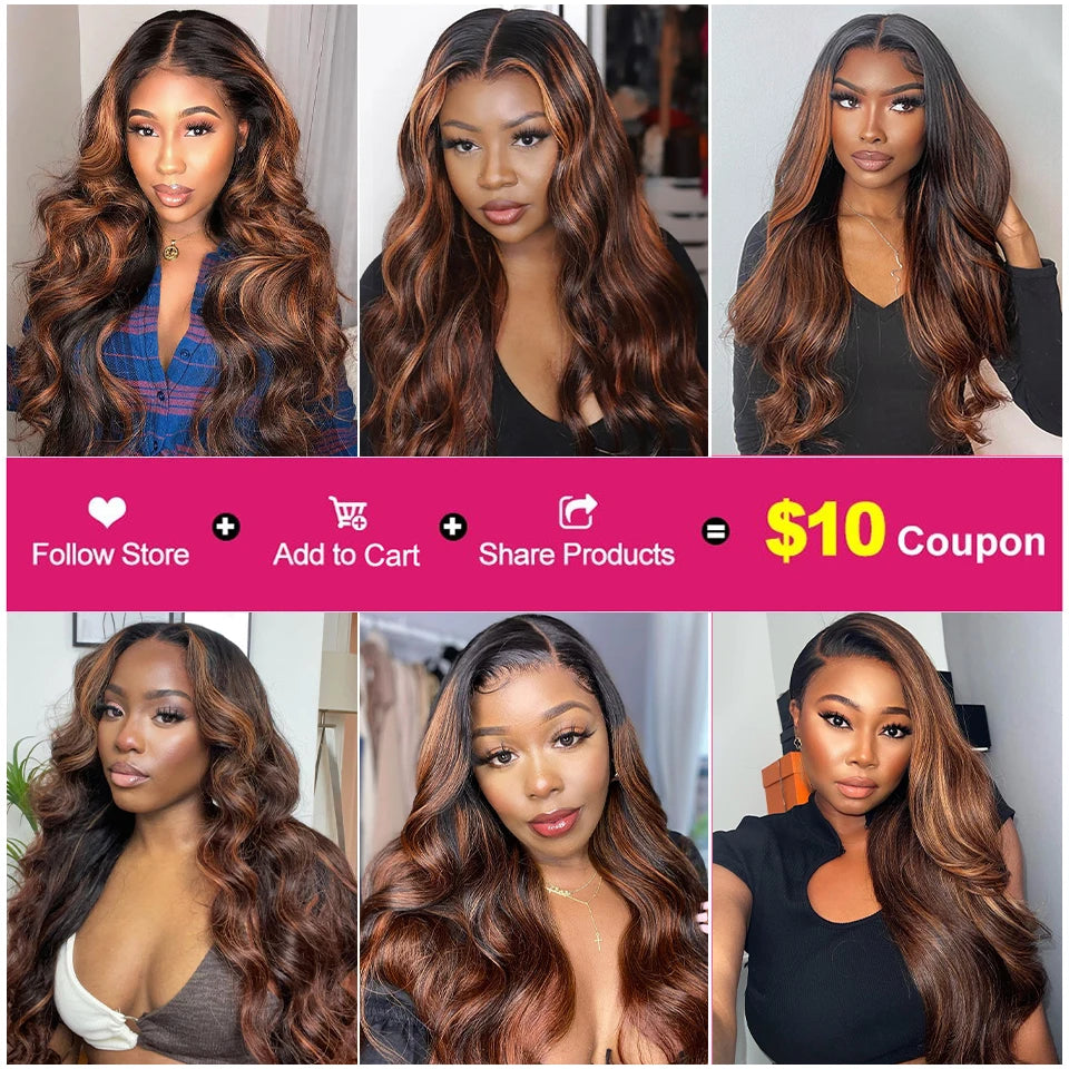 1B 4 30 Ombre Brown Highlight Body Wave Bundles - Human Hair