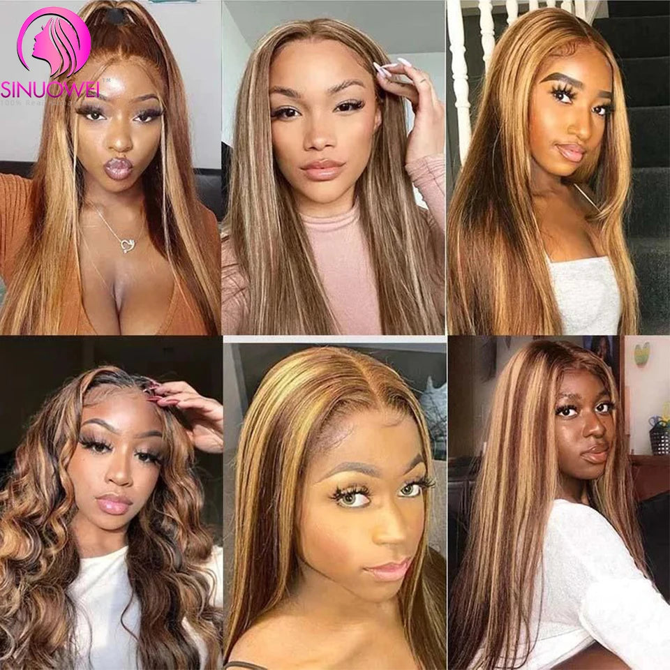 Straight Highlight V Part Human Hair Wig