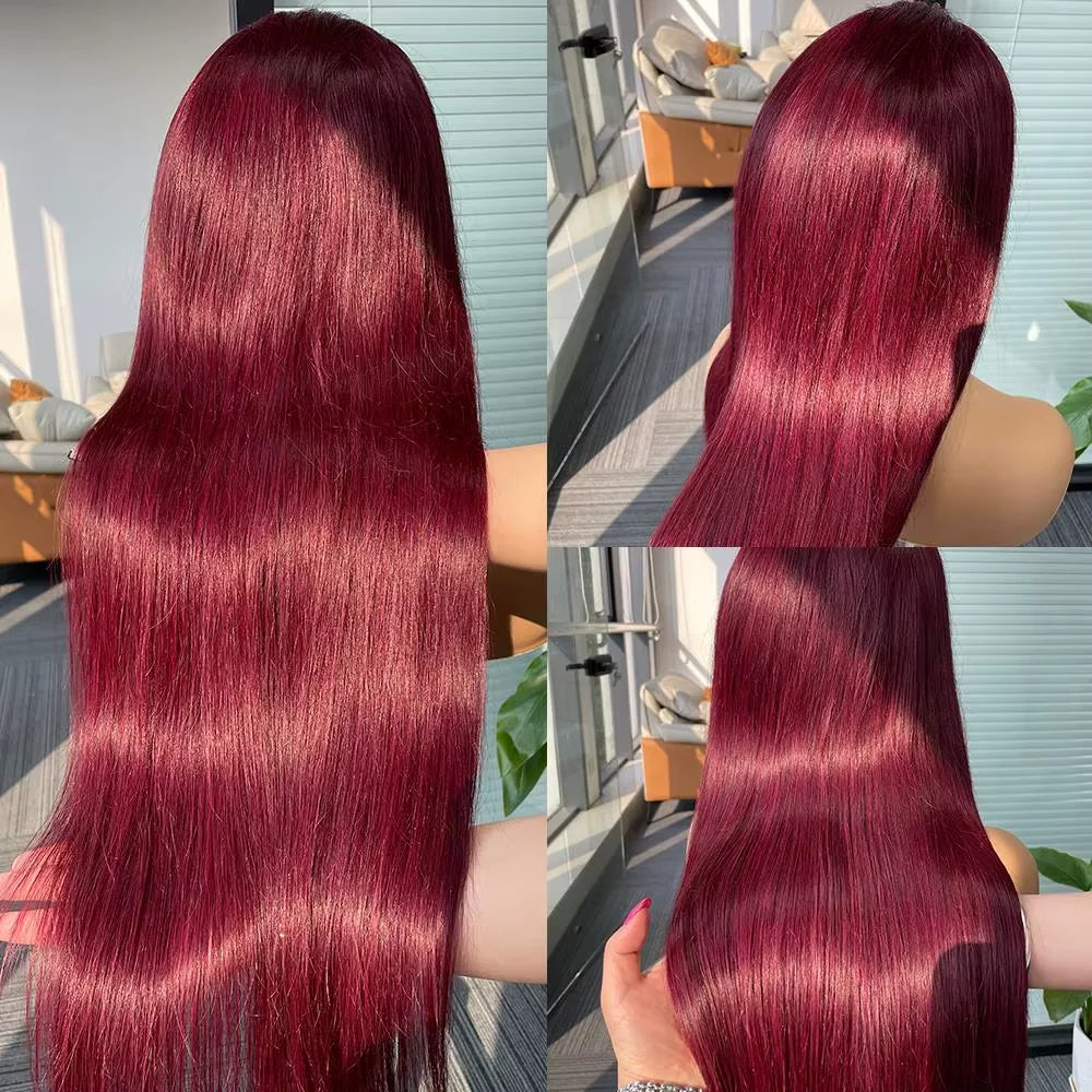 Bone Straight Burgundy - HD Transparent Full Lace Frontal Human Hair Glueless Wig