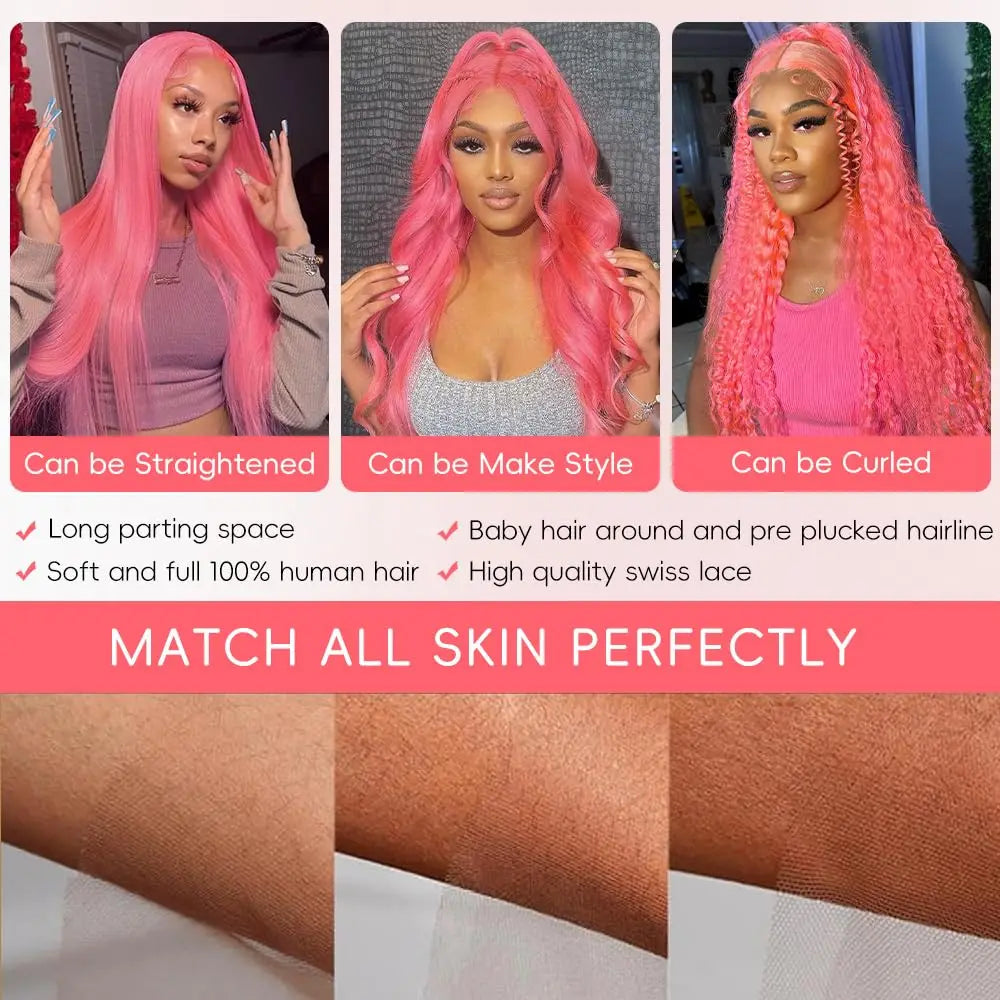 Pink 13x6 Body Wave Pre Plucked HD Lace Frontal Wig