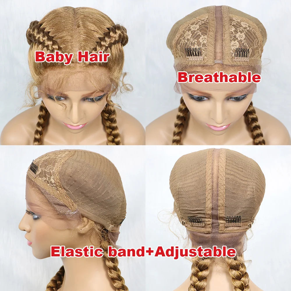 36 Inches Long Lace Front Synthetic Braided Wigs With Baby Hair - Various Colors Available