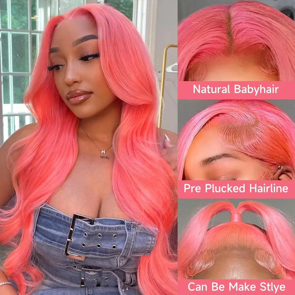 Pink 13x6 Body Wave Pre Plucked HD Lace Frontal Wig