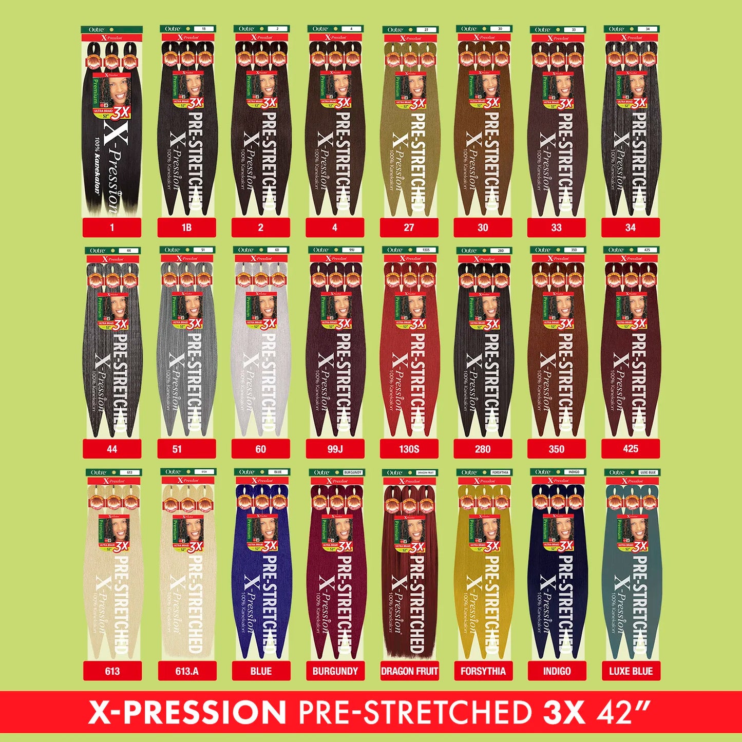 X-Pression Pre Stretched Braid 42" Ultra Lightweight - Various Colors Available