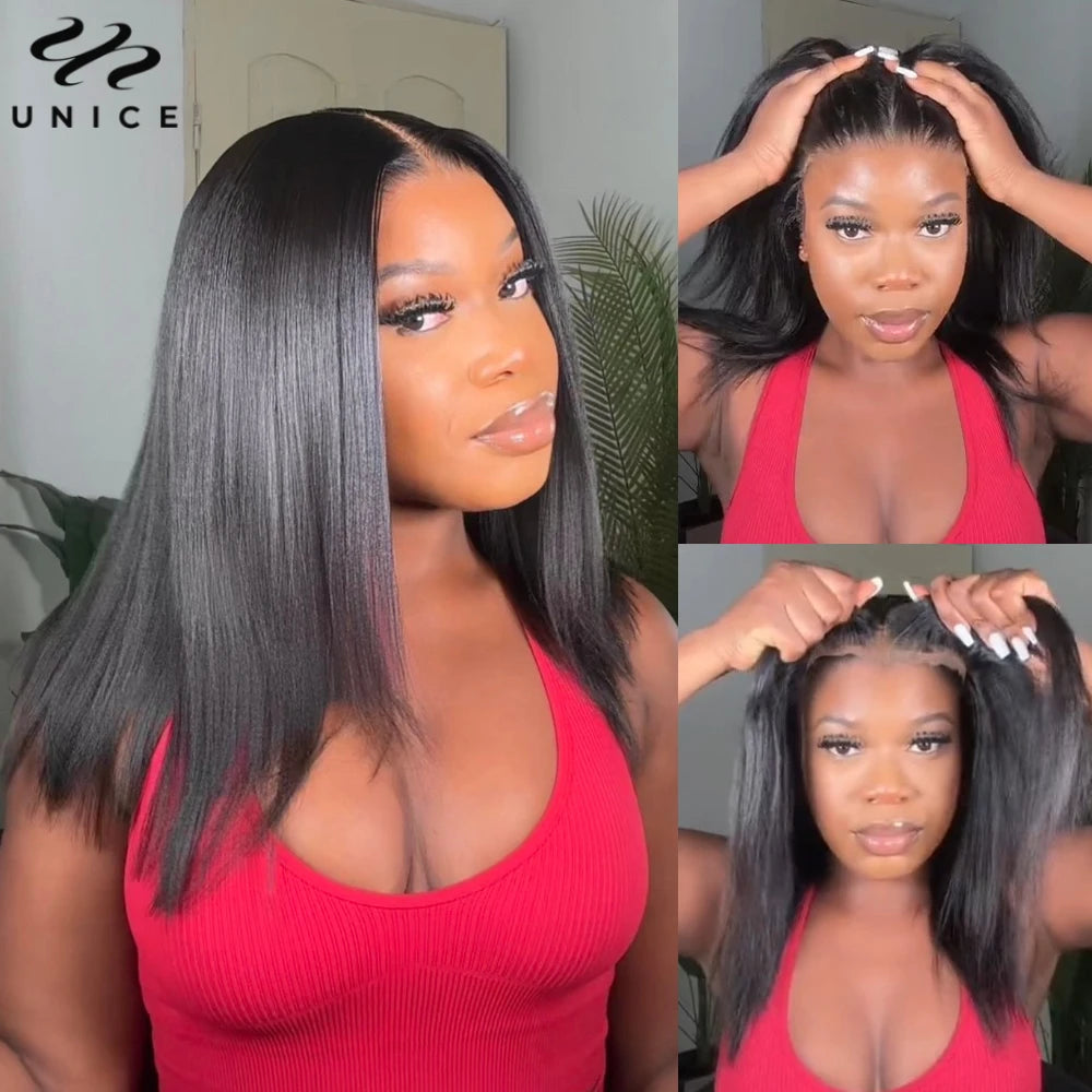 Yaki Straight Bob - Pre Bleached, Pre Cut  7x5 13x4 Lace Front Human Hair Glueless Wig