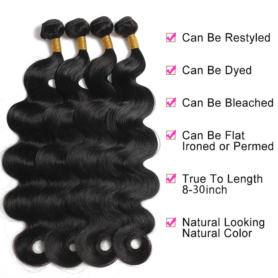 Raw Indian Body Wave Human Hair Bundles 100% Unprocessed Hair