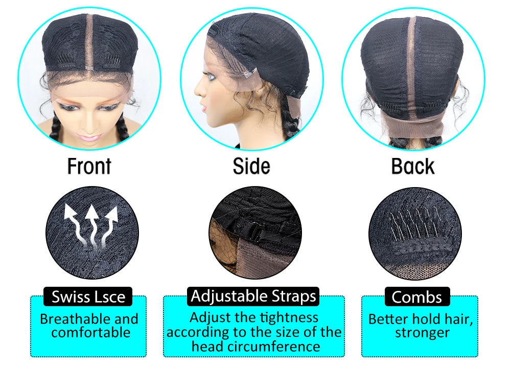 36 Inches Long Lace Front Synthetic Braided Wigs With Baby Hair - Various Colors Available