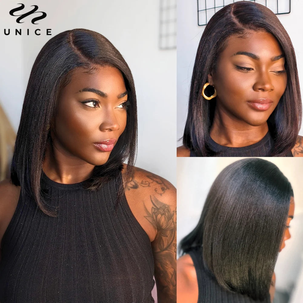 Yaki Straight Bob - Pre Bleached, Pre Cut  7x5 13x4 Lace Front Human Hair Glueless Wig