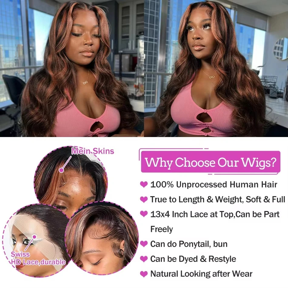 Body Wave Curly Highlight Human Hair HD Lace Front Wig
