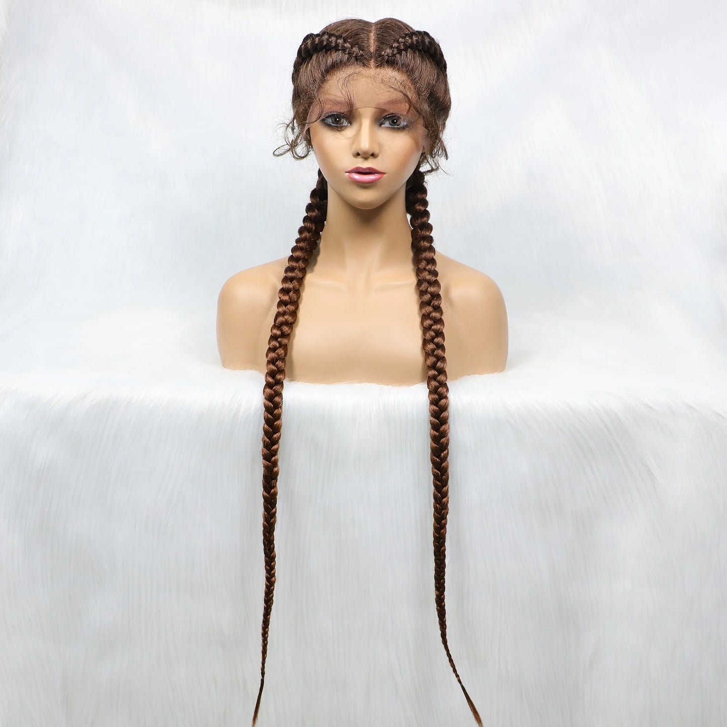 36 Inches Long Lace Front Synthetic Braided Wigs With Baby Hair - Various Colors Available