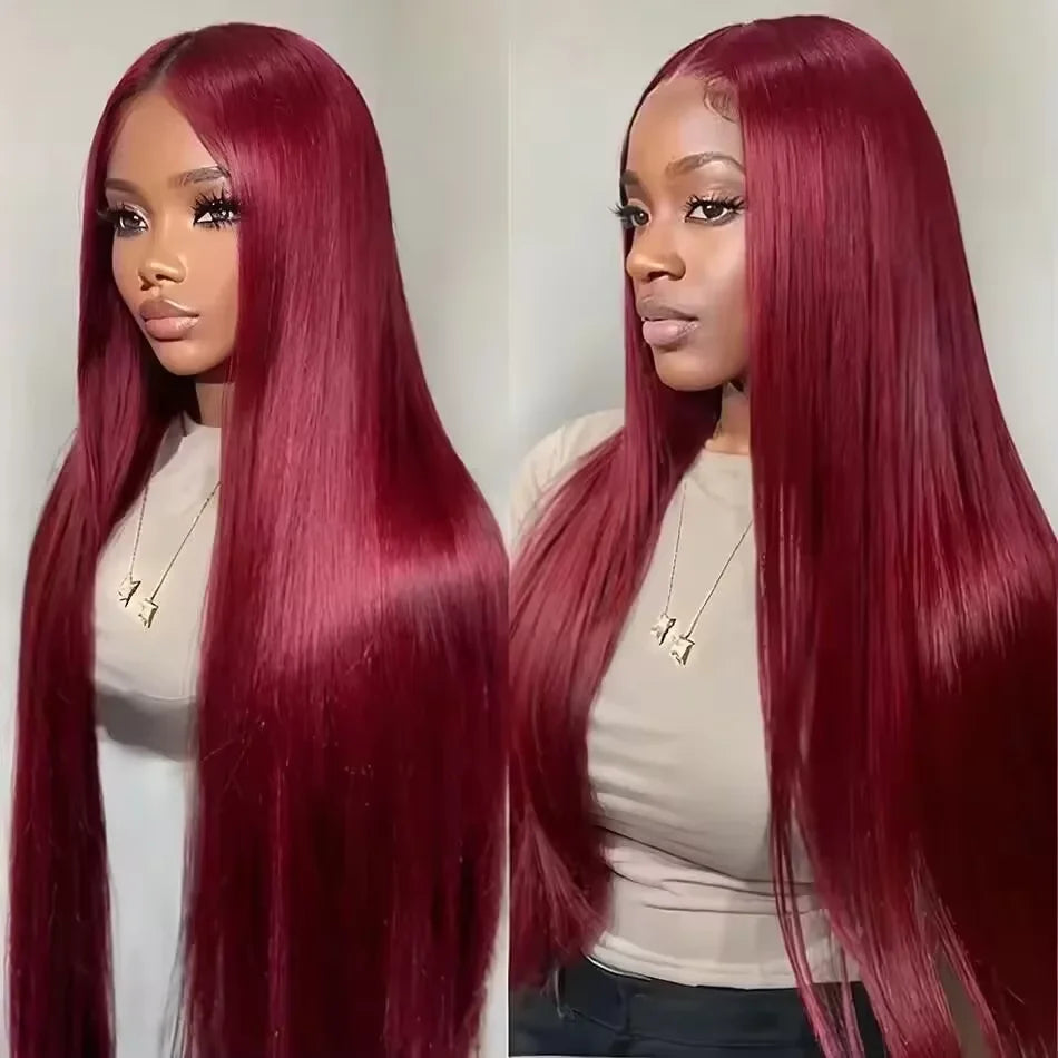 Bone Straight Burgundy - HD Transparent Full Lace Frontal Human Hair Glueless Wig