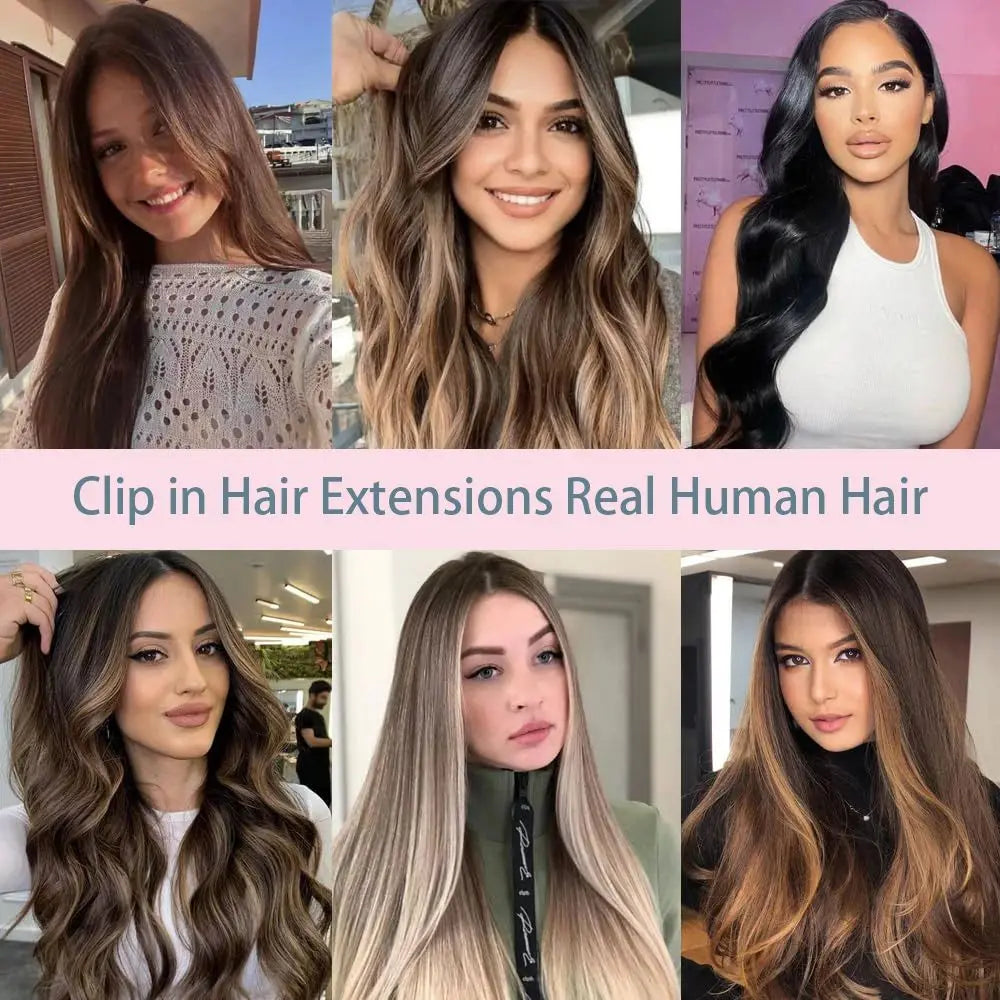 Natural Straight Remy 100% Human Hair Invisible Seamless Clips Ins