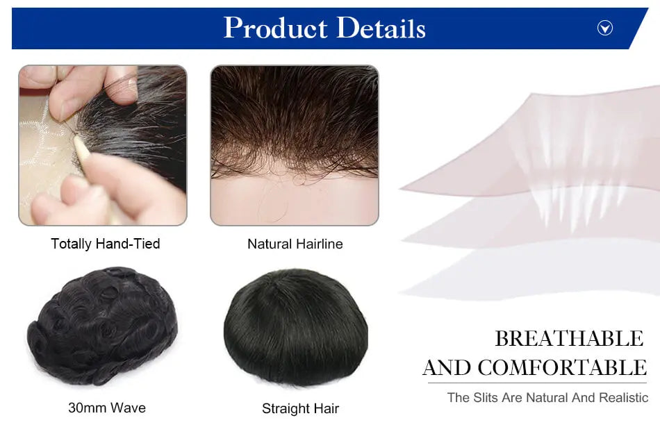 Swiss Lace 100% Natural Human Hair Toupee Hair Replacement Systems - Various Options Available