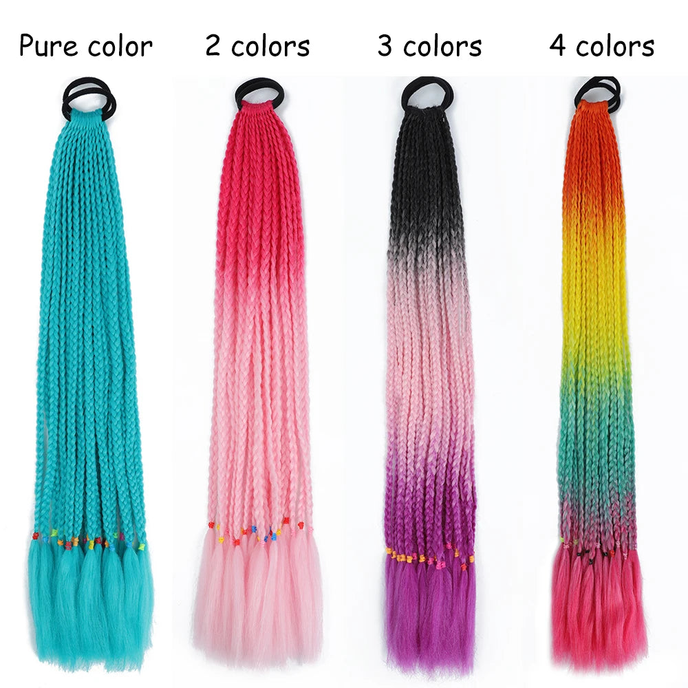 Synthetic Gradient Color Braided Ponytails With Elastic Band