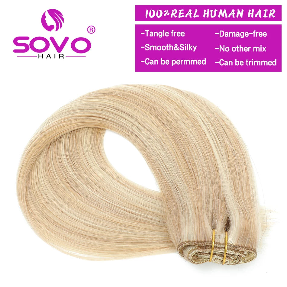 3 Pieces Bone Straight Human Hair Clip Ins