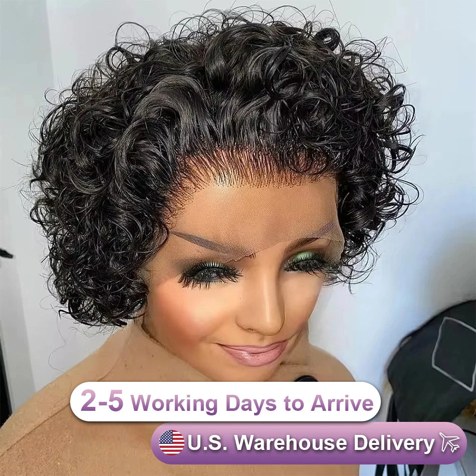Pixie Cut Short Curly - Pre Plucked Transparent Lace Human Hair Wig