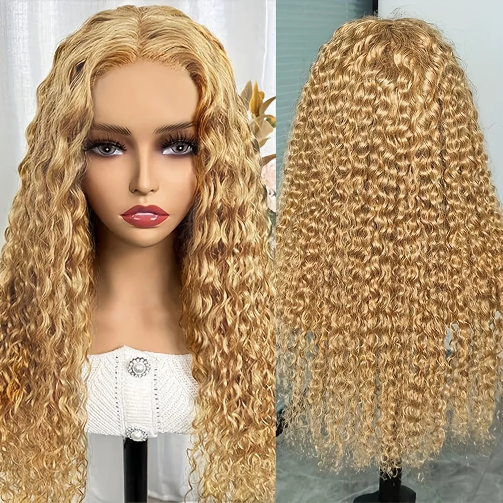 Curly Wave Honey Blonde Human Hair Lace Frontal Wig
