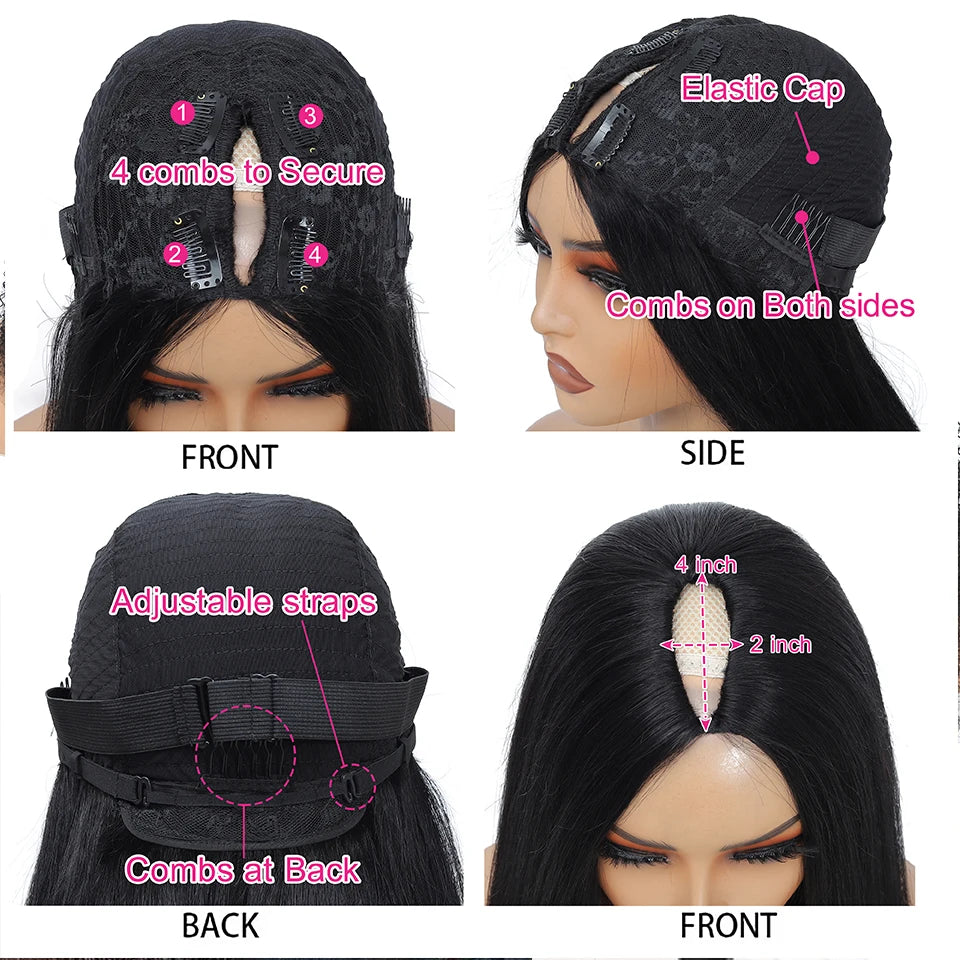 U & V Part Kinky Curly Human Hair Wigs
