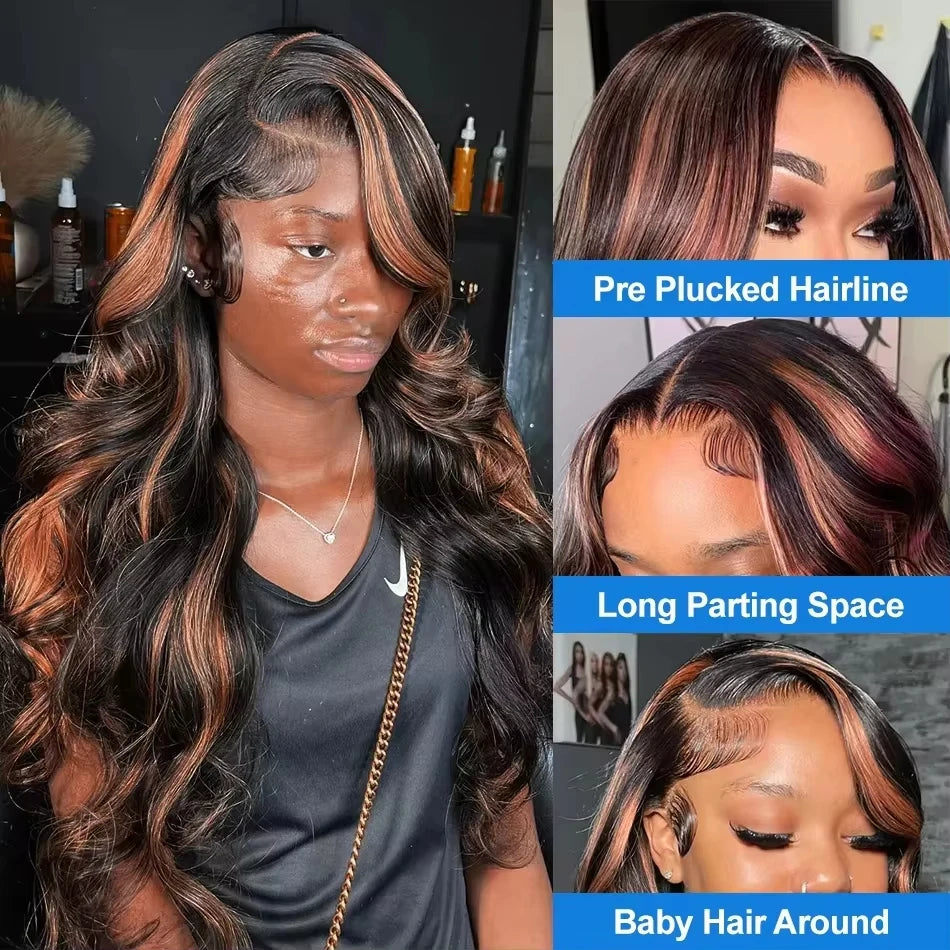 Body Wave Curly Highlight Human Hair HD Lace Front Wig