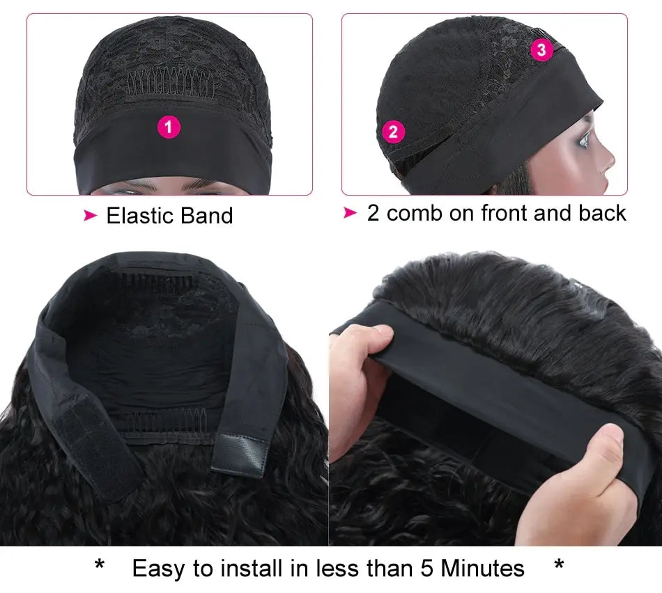 Curly Human Hair Headband & V Part Wig Human Hair