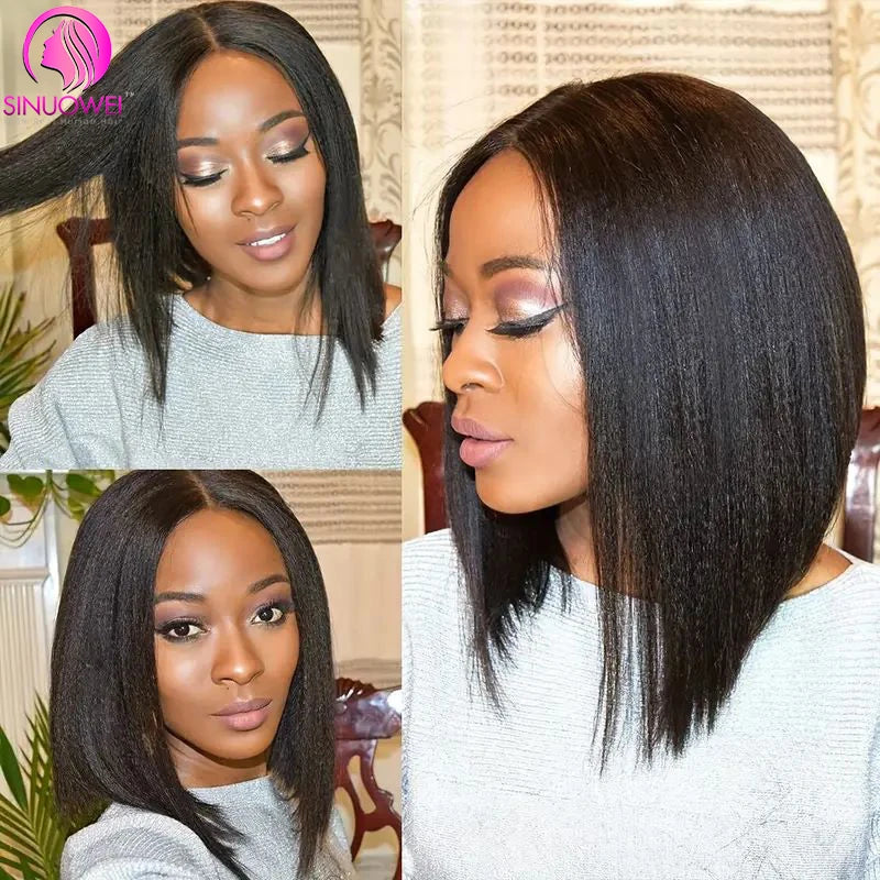 Short Bob Yaki Straight U & V Part Human Hair Wig