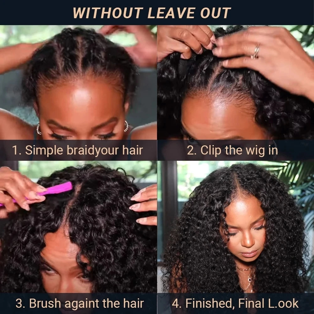 Kinky Curly V Part Human Hair Wig