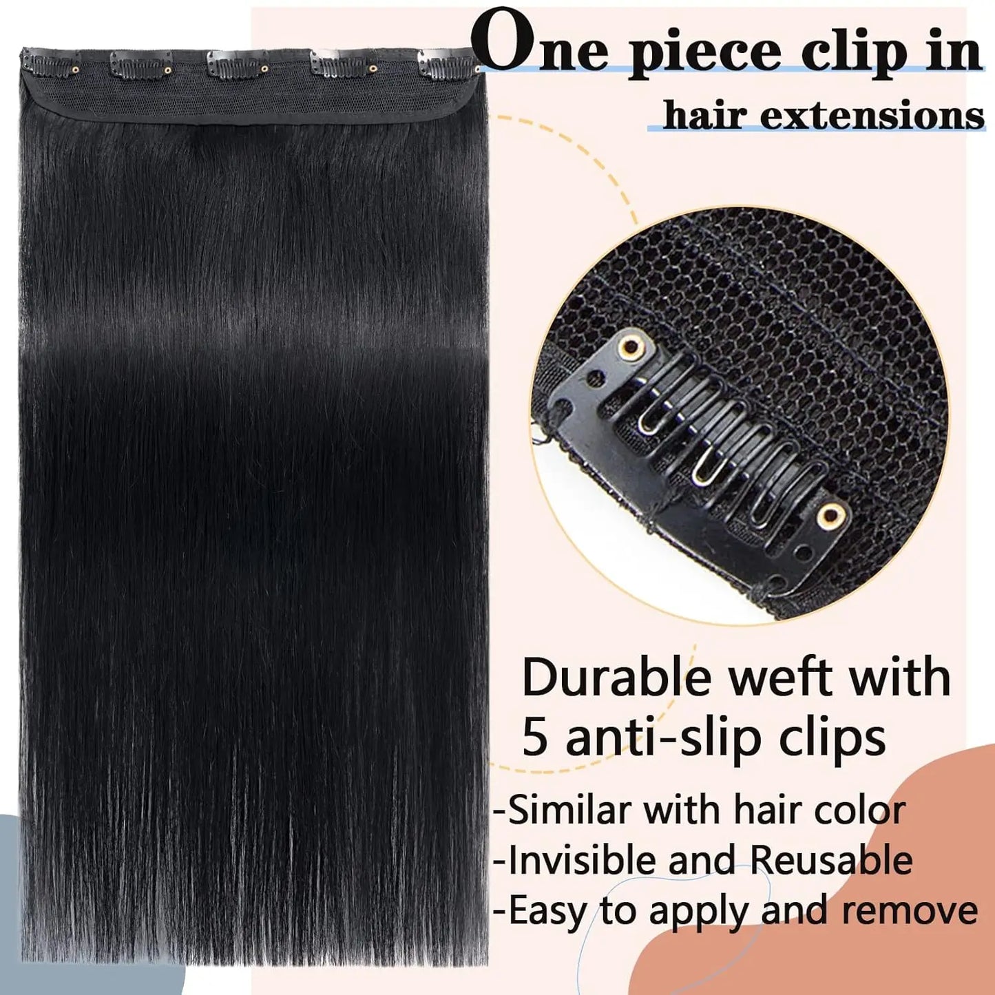 Natural Straight Remy 100% Human Hair Invisible Seamless Clips Ins