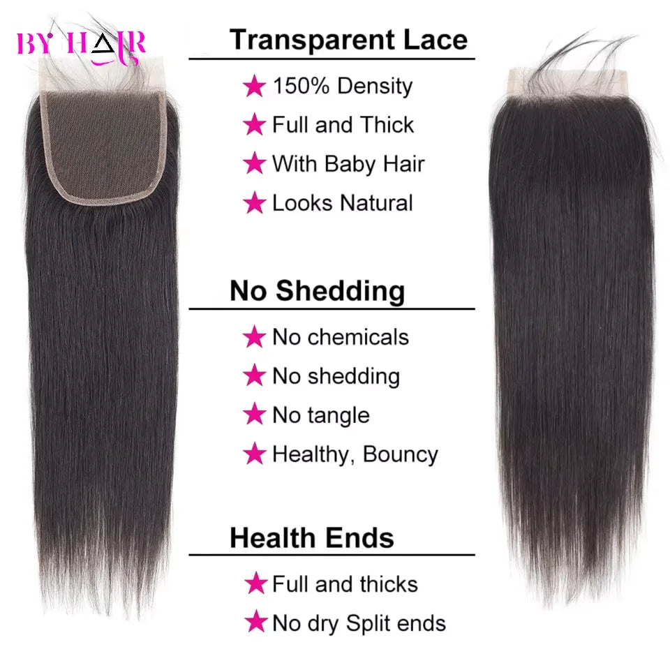 Straight 2x6, 4x4 5x5 6x6 & 13x4 Closure Human Hair Transparent Lace Frontals