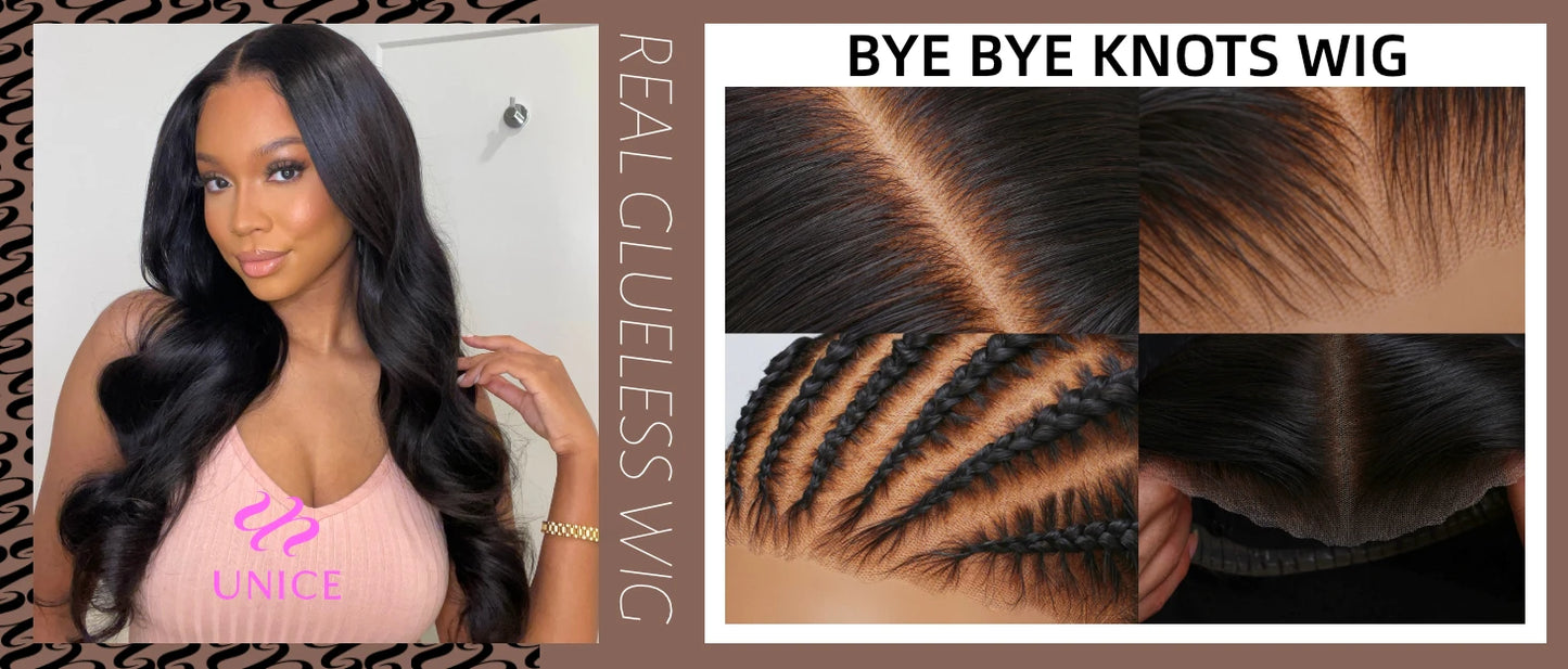 Body Wave Bye Bye Knots - Pre Bleached Knots Pre Cut Glueless Human Hair Ready To Wear Wig