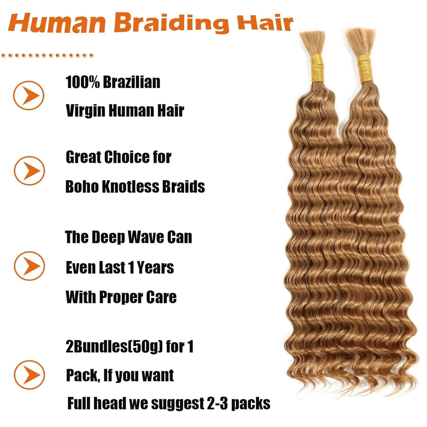 Deep Wave Highlight Ombre Human Hair For Braiding